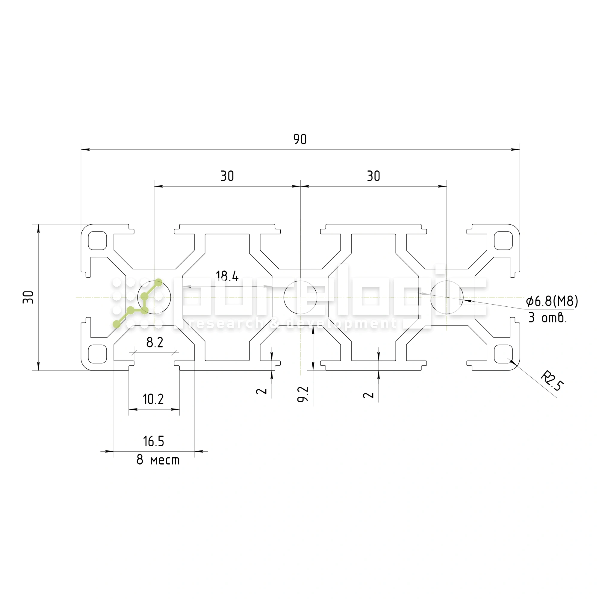 Профиль алюминиевый HXB3090E-8 2 762 Профиль алюминиевый HXB3090E-8 фото