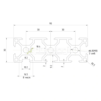 Профиль алюминиевый HXB3090E-8 2 762 Профиль алюминиевый HXB3090E-8 фото
