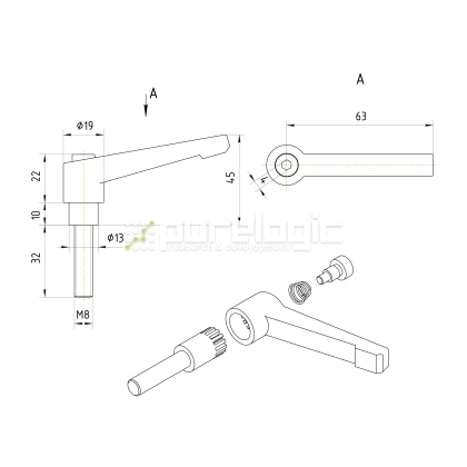Рычаг зажимной 100114-63*M8*32 фото