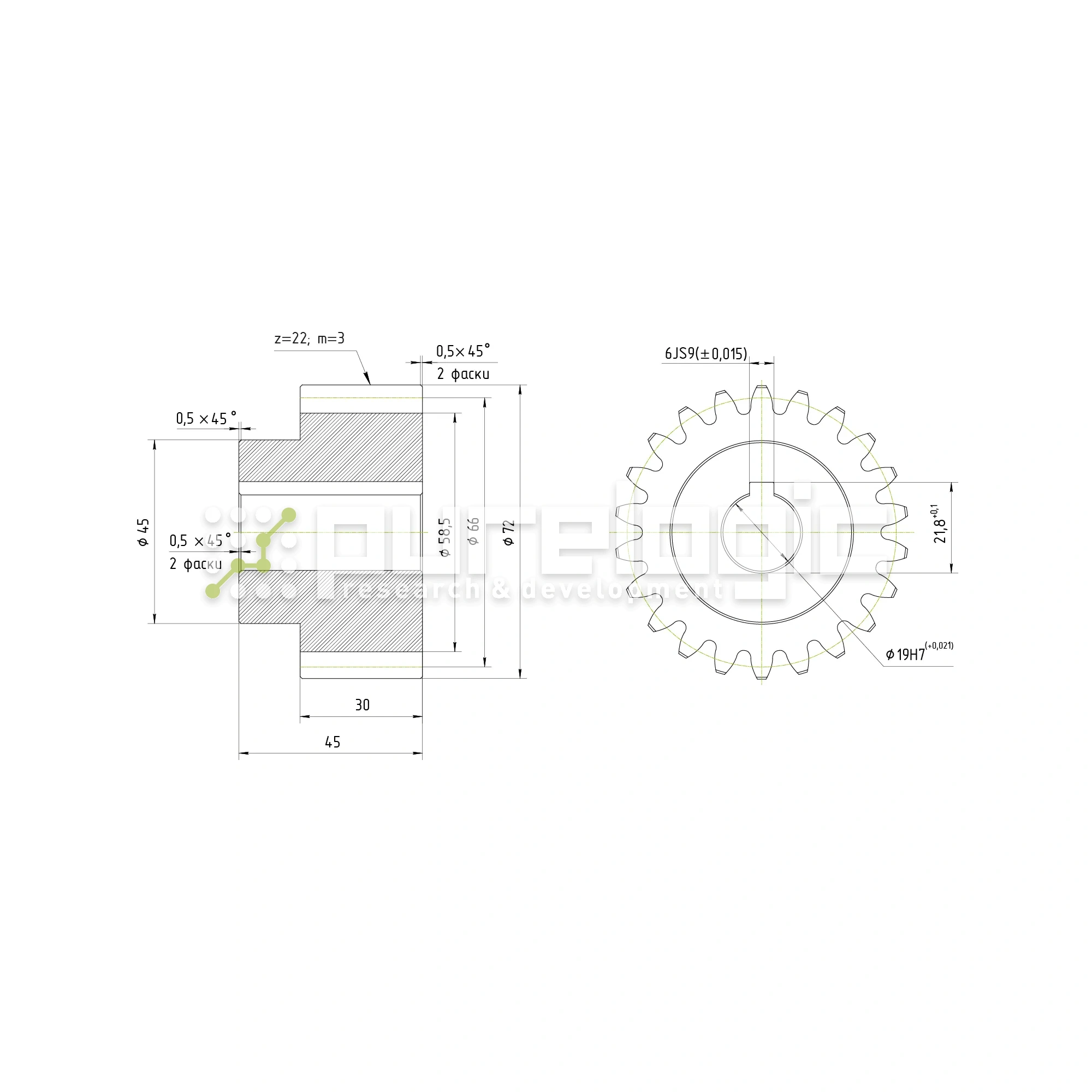 Шестерня прямозубая GS3-T22D19 1 491 Шестерня прямозубая GS3-T22D19 фото