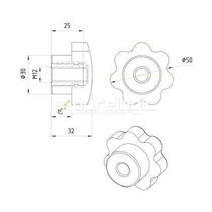 Ручка звездообразная 100209-50*M12 211 Ручка звездообразная 100209-50*M12 фото