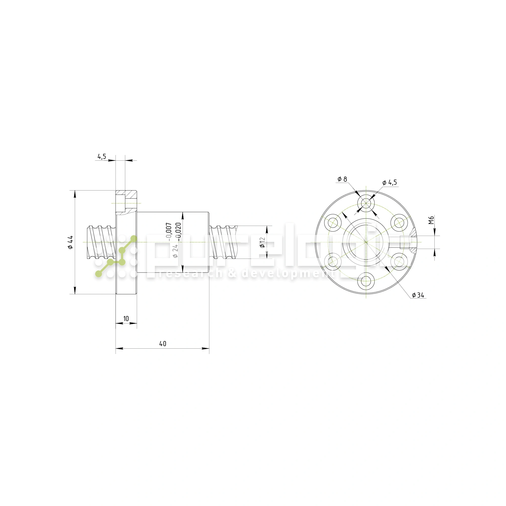 Гайка ШВП Hiwin R12-4T3-FSI (BD=2.381) 7 766 Гайка ШВП Hiwin R12-4T3-FSI (BD=2.381) фото