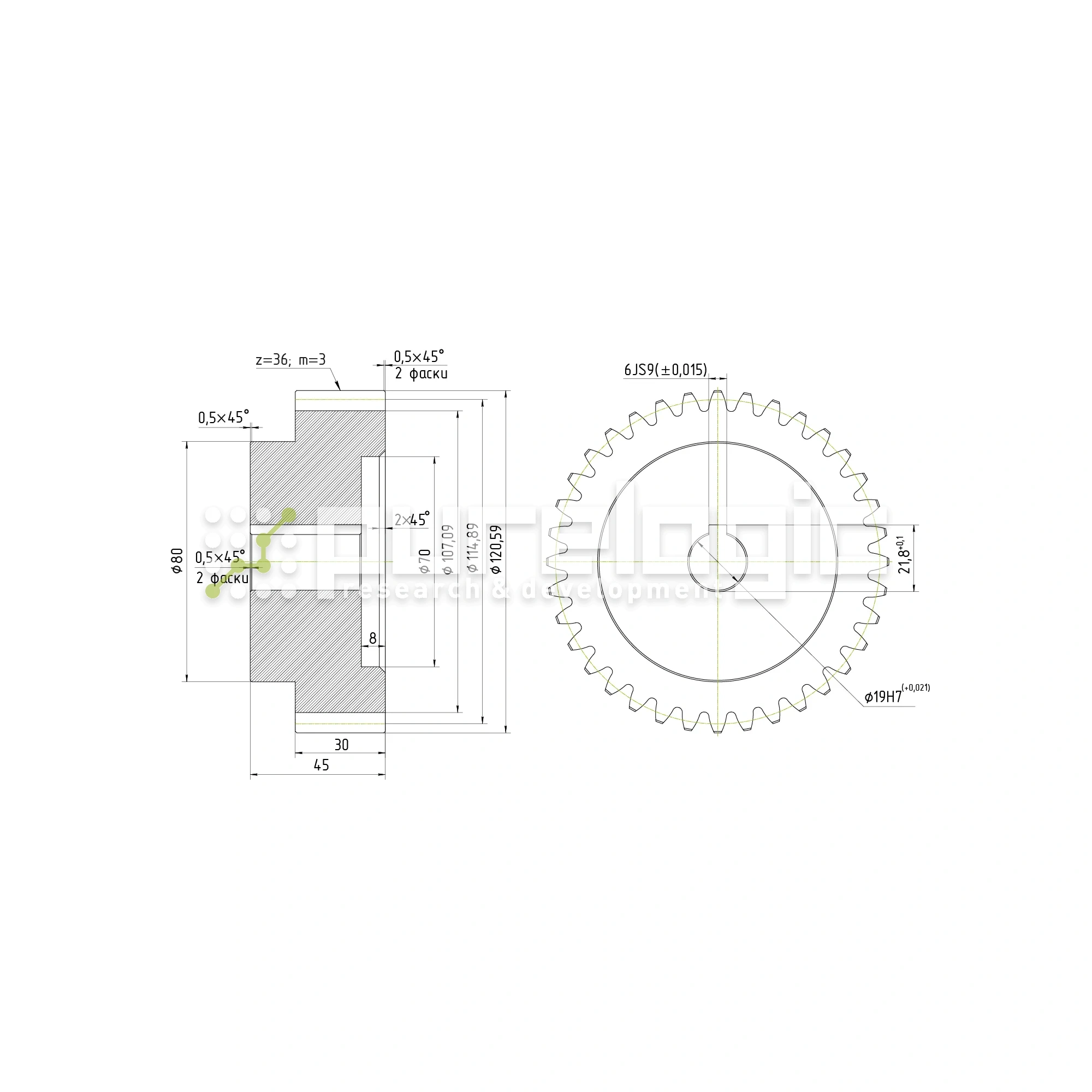 Шестерня косозубая GH3-T36D19 3 000 Шестерня косозубая GH3-T36D19 фото