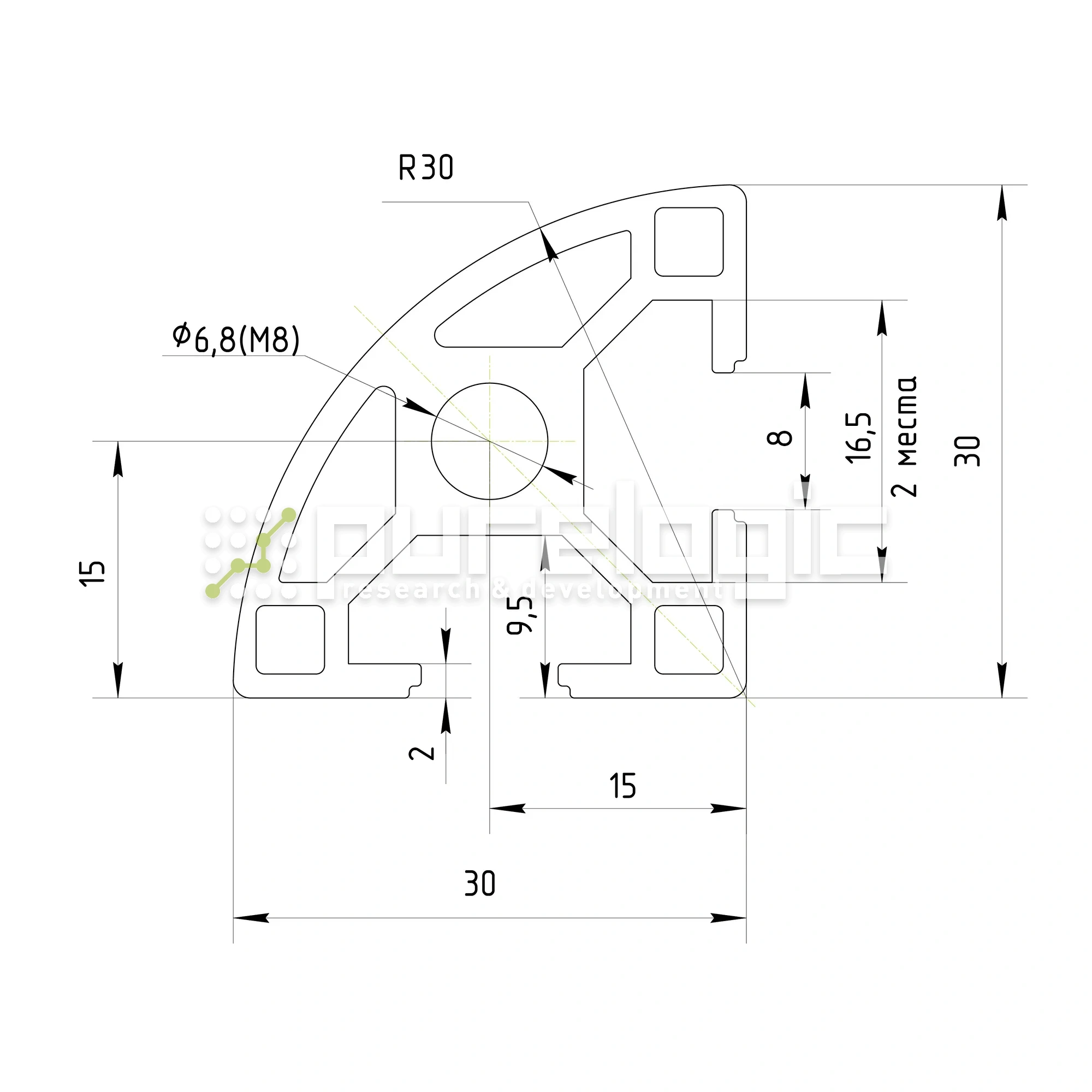 Профиль алюминиевый HXB3030R-8 939 Профиль алюминиевый HXB3030R-8 фото