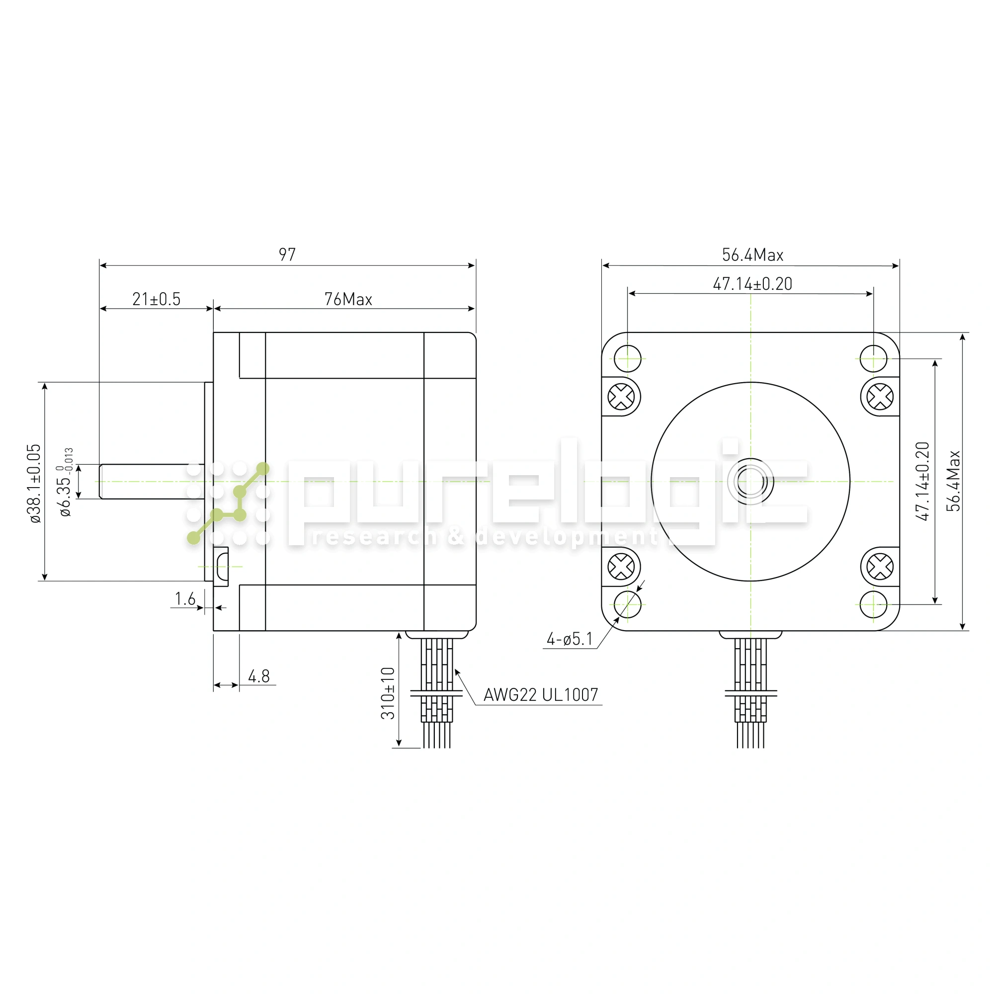 Двигатель шаговый PL57H76-D6 2 956 Двигатель шаговый PL57H76-D6 фото