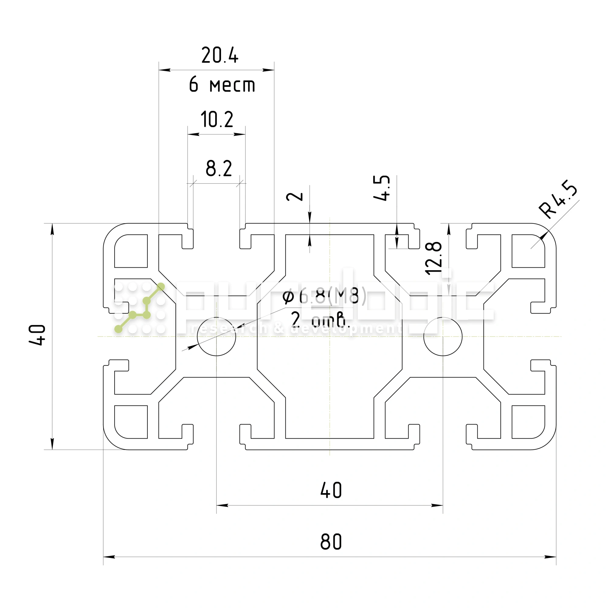Профиль алюминиевый HXB4080E-8 2 996 Профиль алюминиевый HXB4080E-8 фото