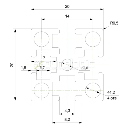 Профиль алюминиевый HXB2020-4 фото