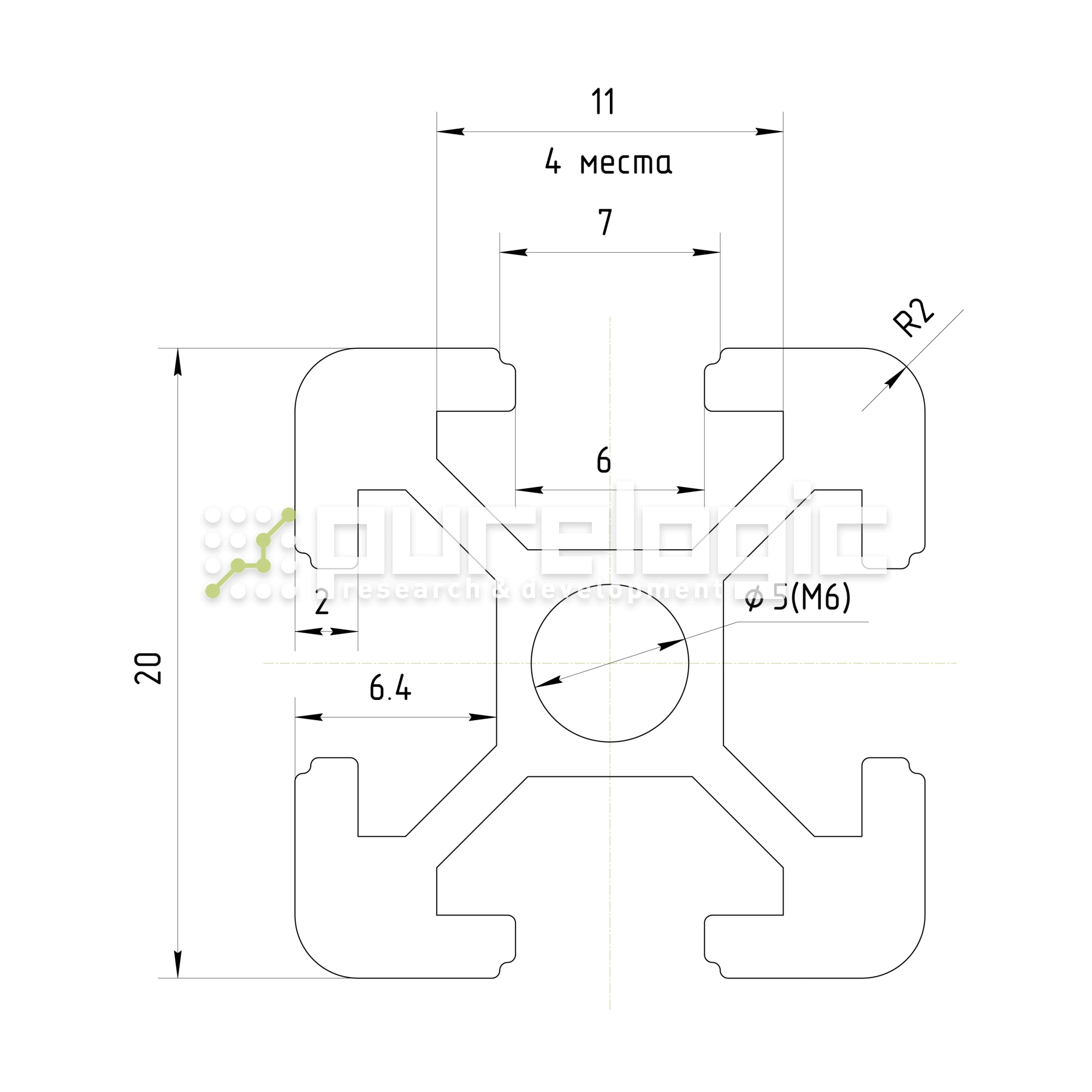 Профиль алюминиевый HXB2020E-6 493 Профиль алюминиевый HXB2020E-6 фото
