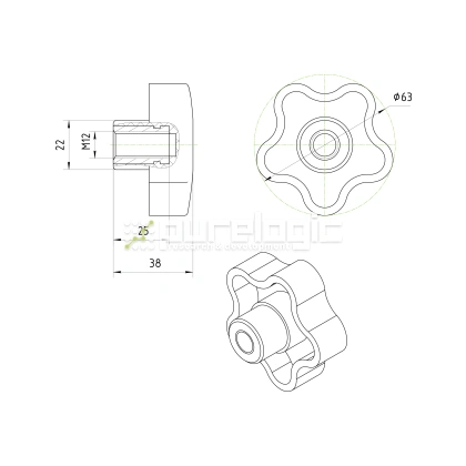 Ручка пятилепестковая 100208-63*M12 382 Ручка пятилепестковая 100208-63*M12 фото