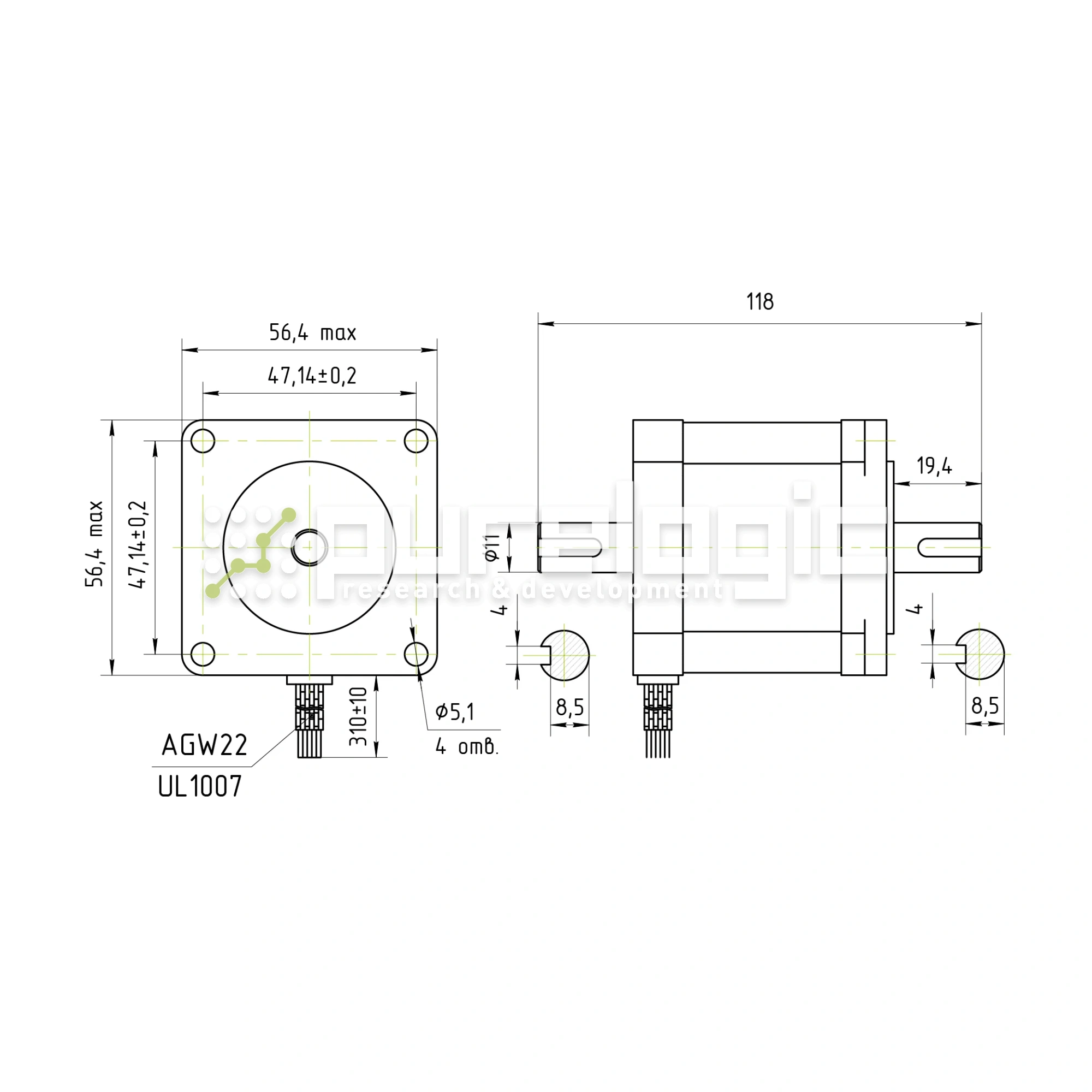 Двигатель шаговый PL57HD76-D11K 3 874 Двигатель шаговый PL57HD76-D11K фото