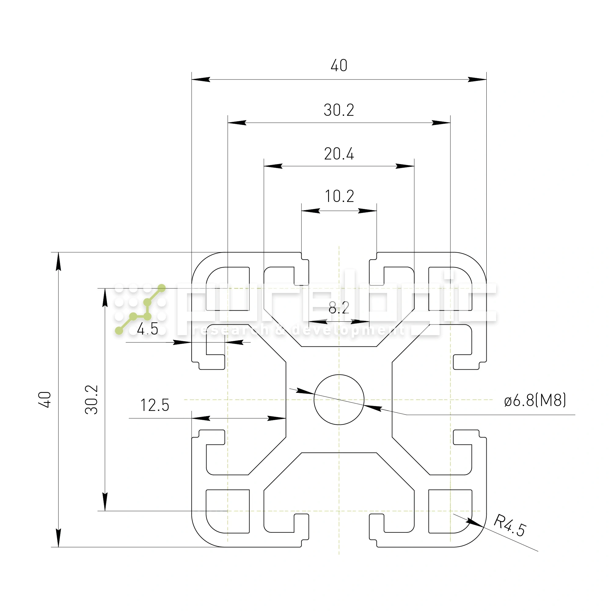Профиль алюминиевый HXB4040E-8 2 045 Профиль алюминиевый HXB4040E-8 фото