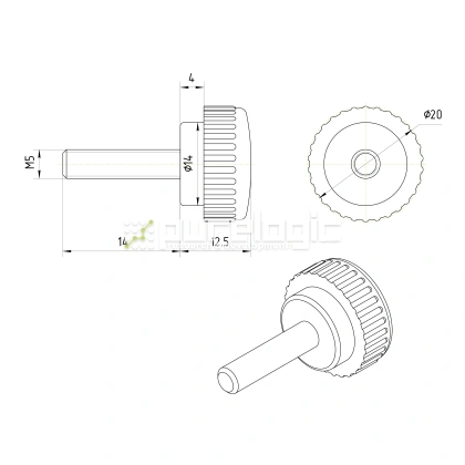 Ручка с рифлением 100213-20*M5*15 фото