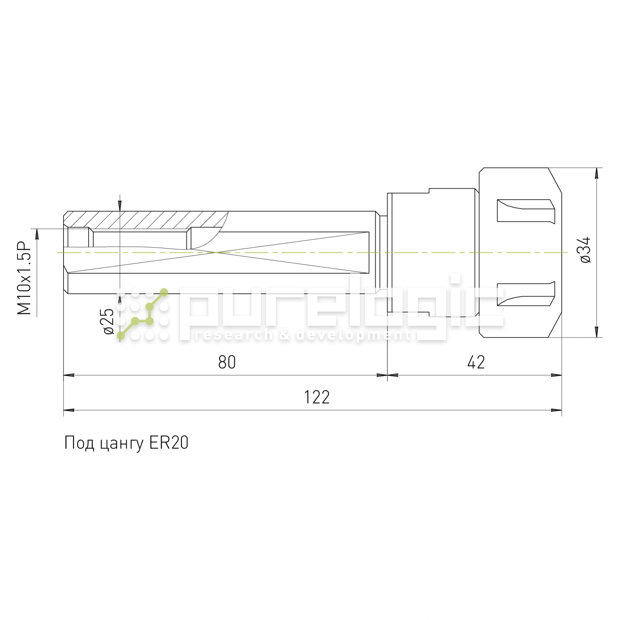 Цанговый патрон SL25-ER20-80L 1 367 Цанговый патрон SL25-ER20-80L фото