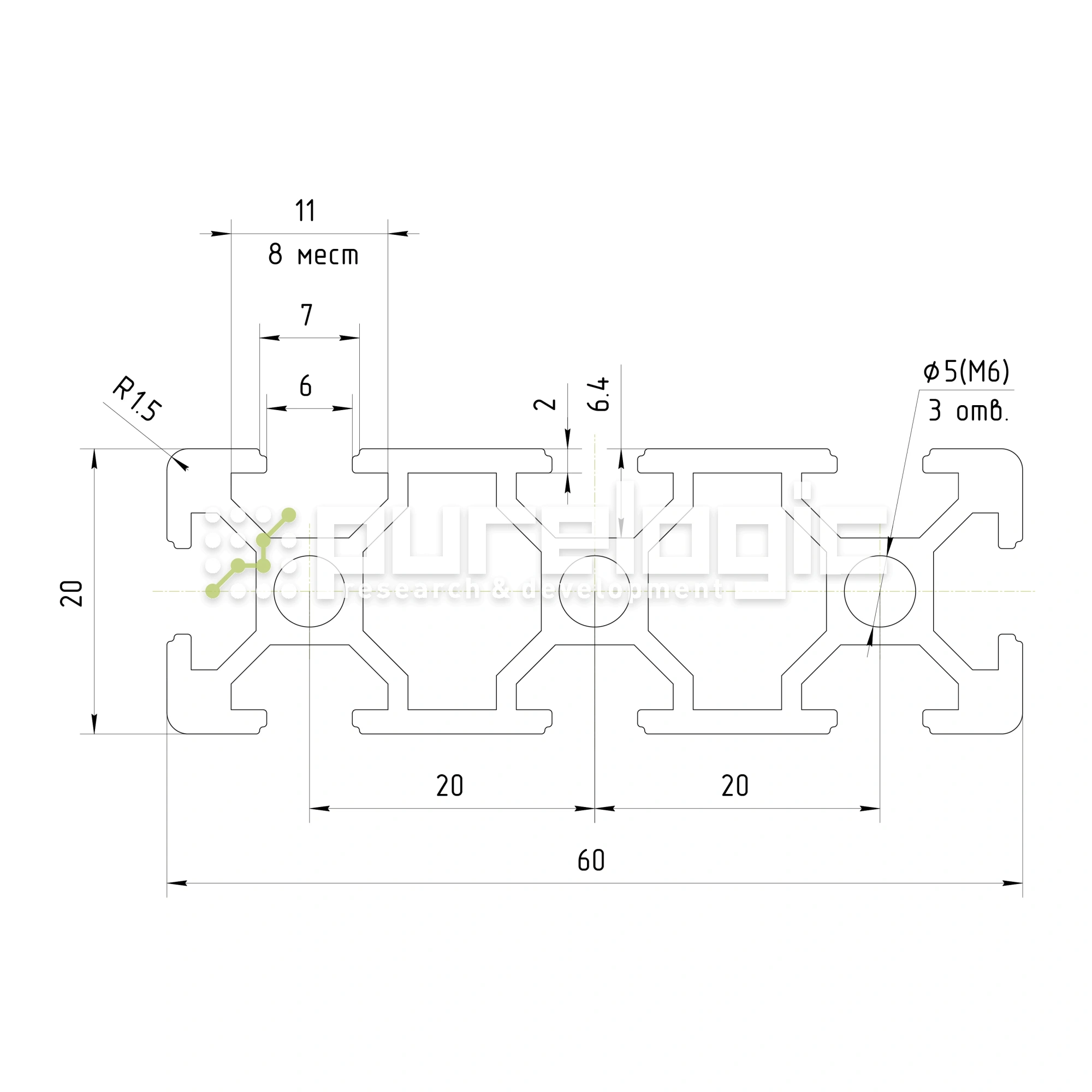 Профиль алюминиевый HXB2060E-6 1 325 Профиль алюминиевый HXB2060E-6 фото