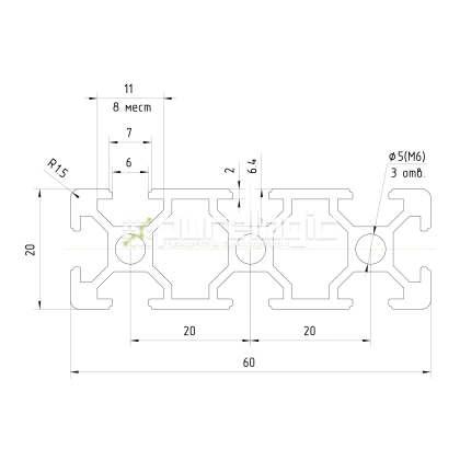 Профиль алюминиевый HXB2060E-6 1 325 Профиль алюминиевый HXB2060E-6 фото