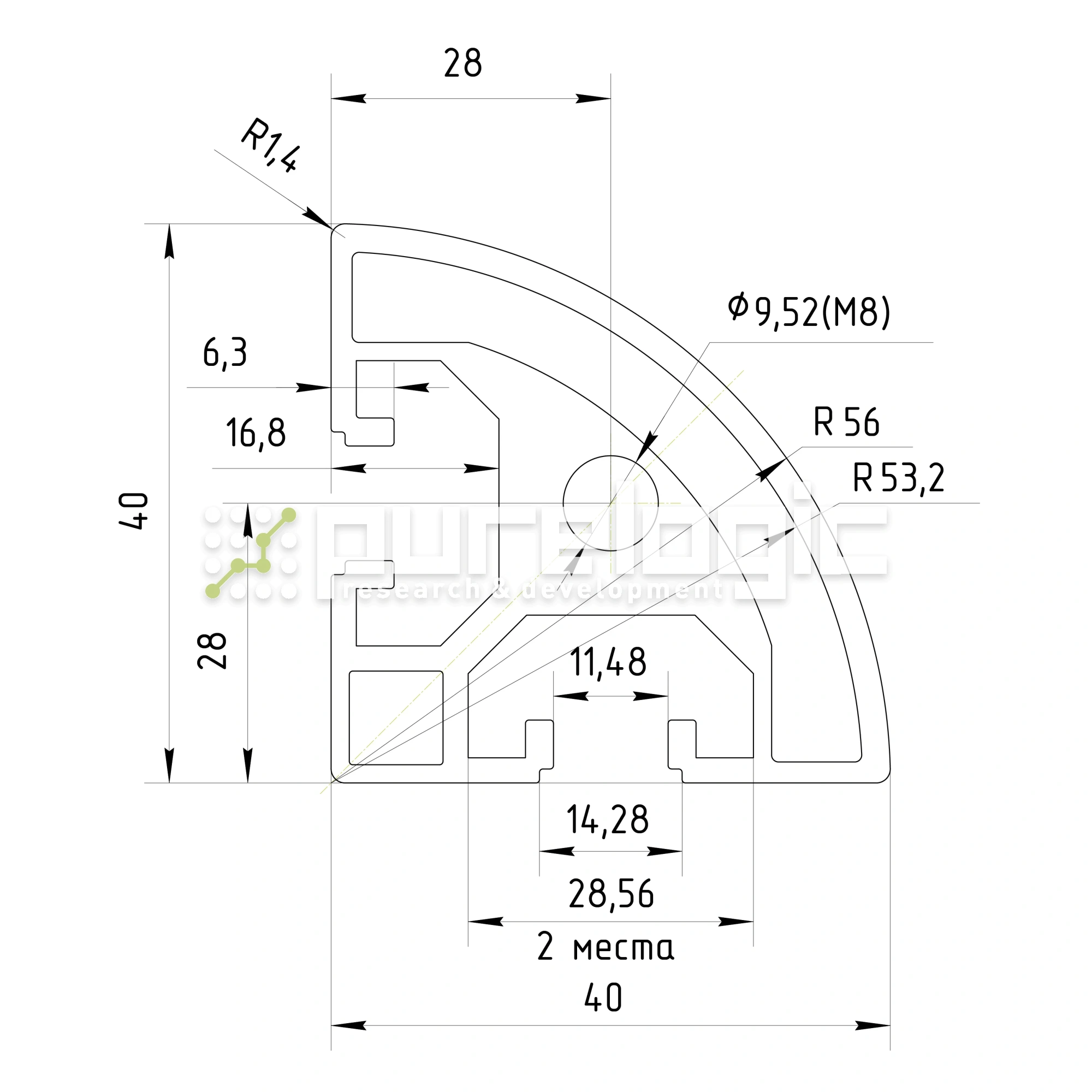 Профиль алюминиевый HXB4040R-8 1 734 Профиль алюминиевый HXB4040R-8 фото