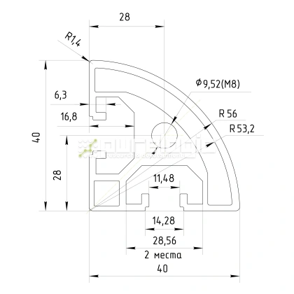 Профиль алюминиевый HXB4040R-8 1 734 Профиль алюминиевый HXB4040R-8 фото