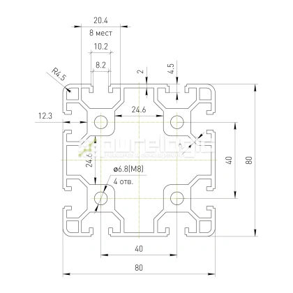 Профиль алюминиевый HXB8080E-8 5 574 Профиль алюминиевый HXB8080E-8 фото