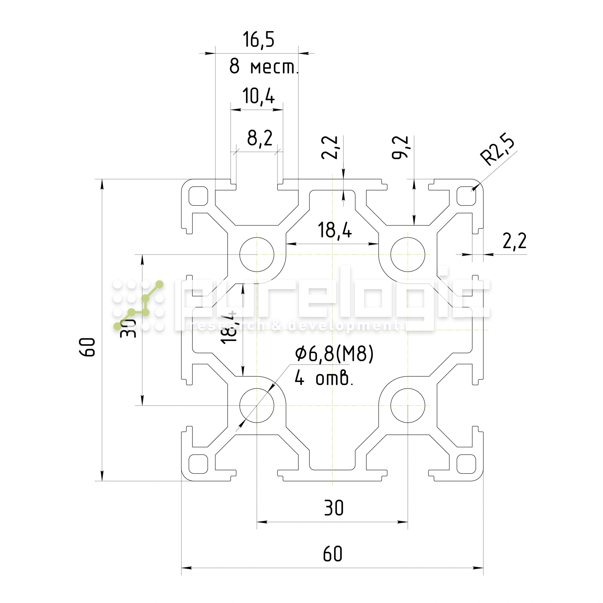 Профиль алюминиевый HXB6060E-8 2 983 Профиль алюминиевый HXB6060E-8 фото