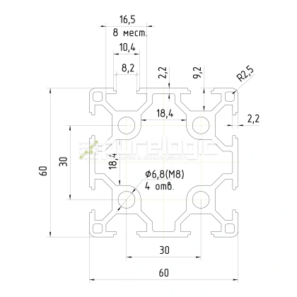 Профиль алюминиевый HXB6060E-8 2 983 Профиль алюминиевый HXB6060E-8 фото