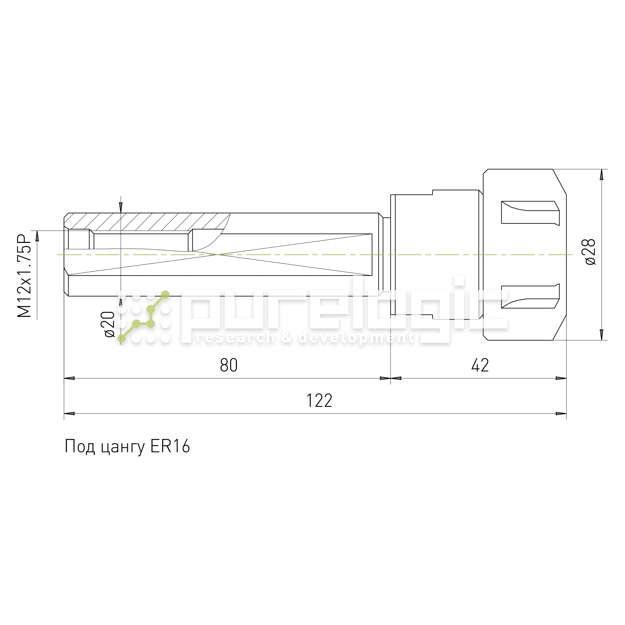 Цанговый патрон SL20-ER16-80L 1 291 Цанговый патрон SL20-ER16-80L фото