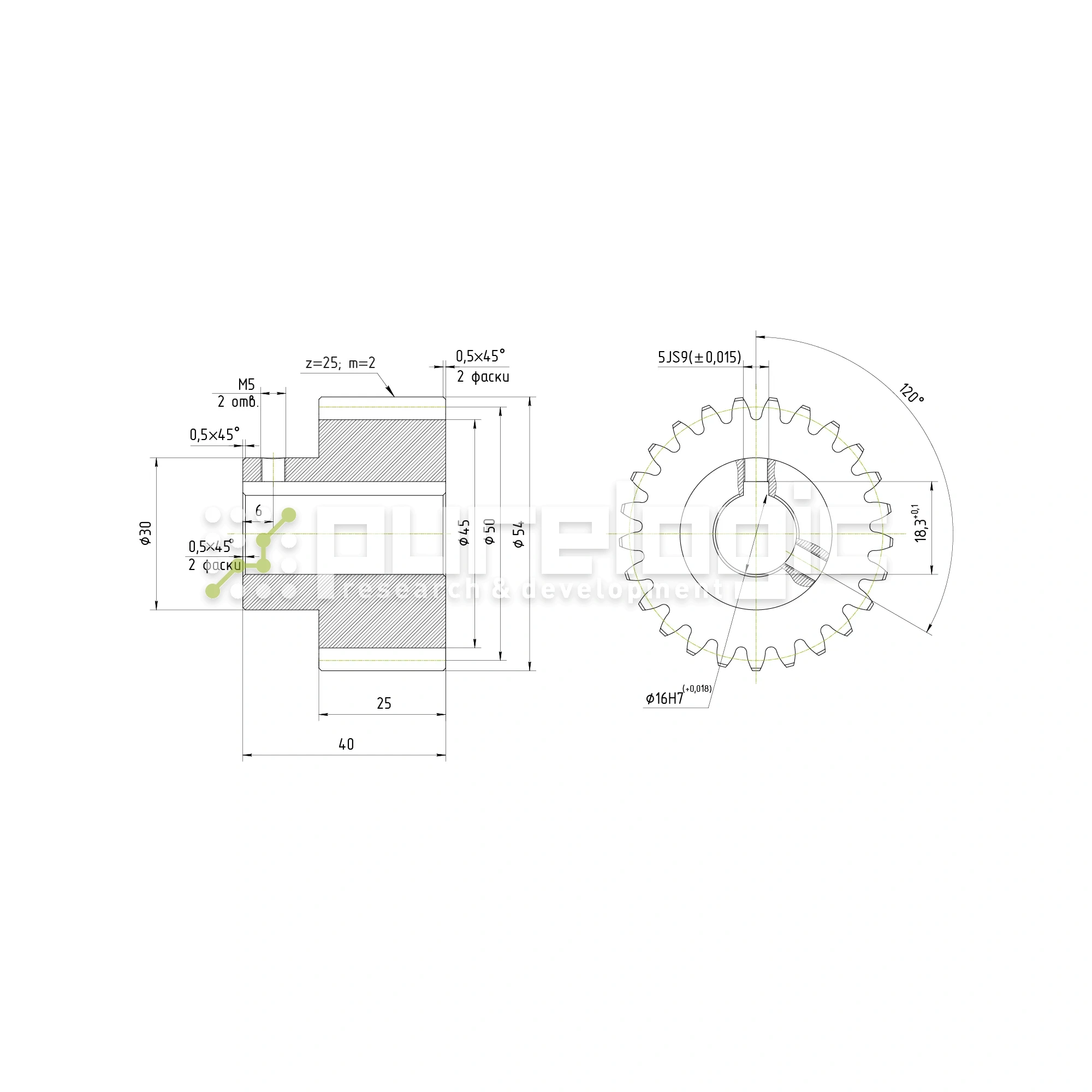 Шестерня прямозубая GS2-T25D16 988 Шестерня прямозубая GS2-T25D16 фото