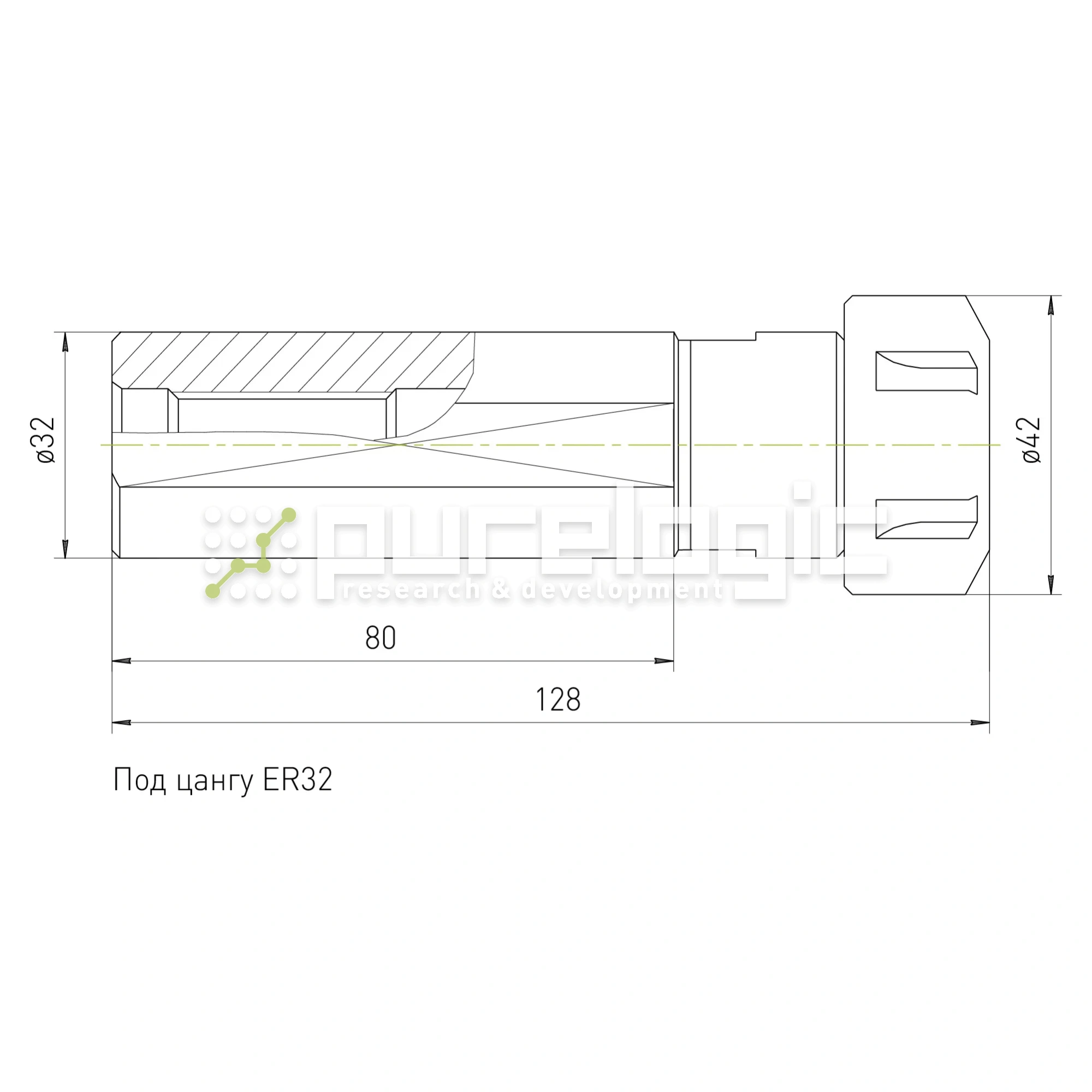Цанговый патрон SL32-ER25-80L 1 850 Цанговый патрон SL32-ER25-80L фото