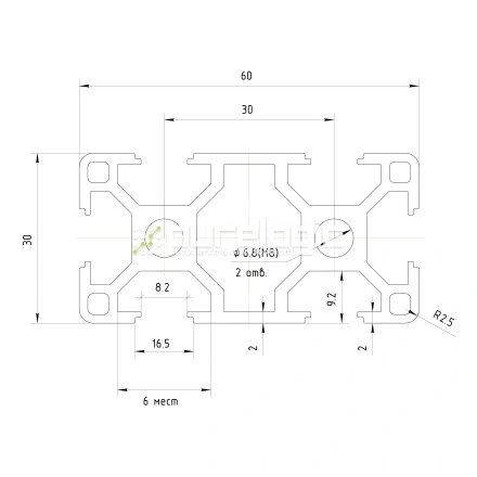Профиль алюминиевый HXB3060E-8 фото
