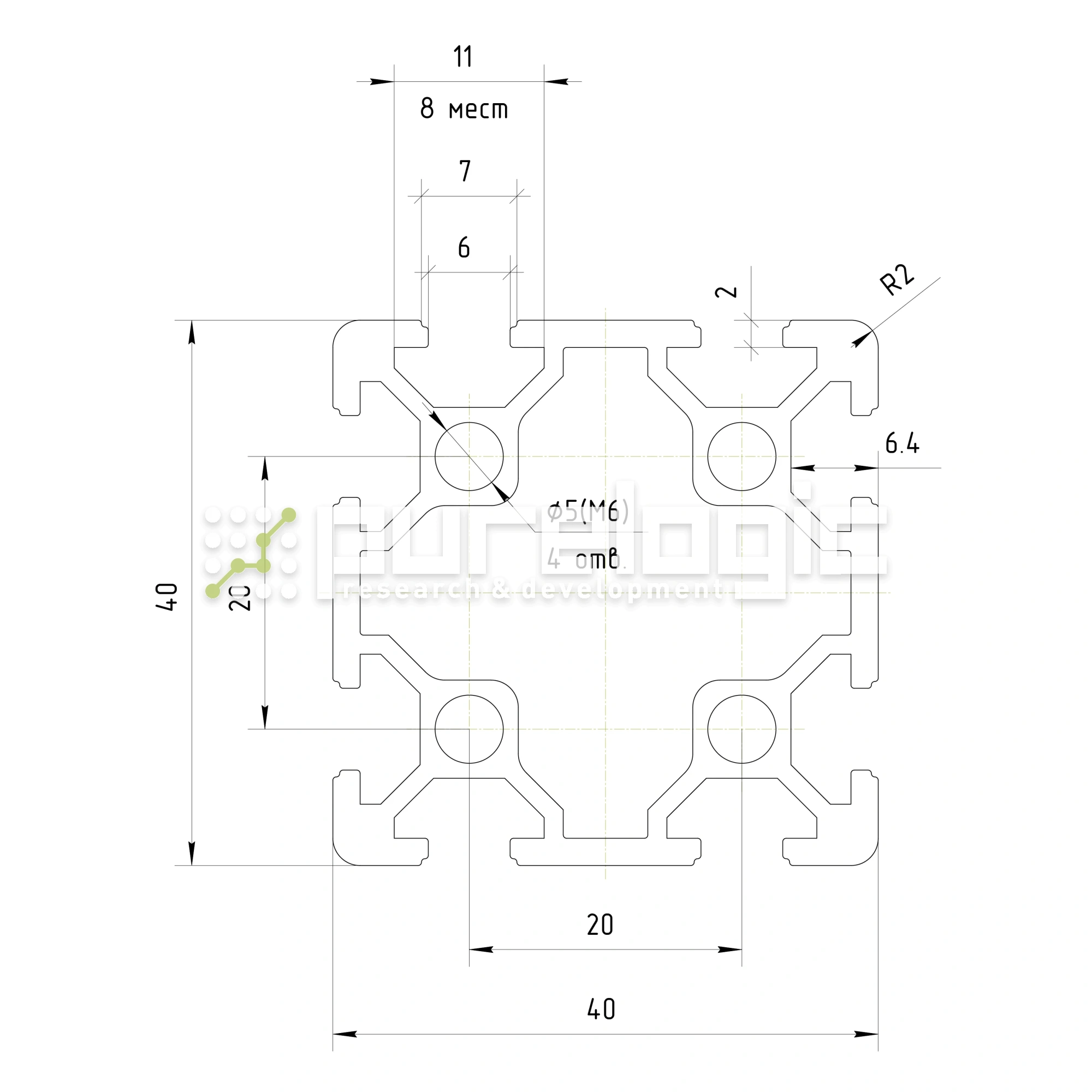 Профиль алюминиевый HXB4040E-6 1 547 Профиль алюминиевый HXB4040E-6 фото
