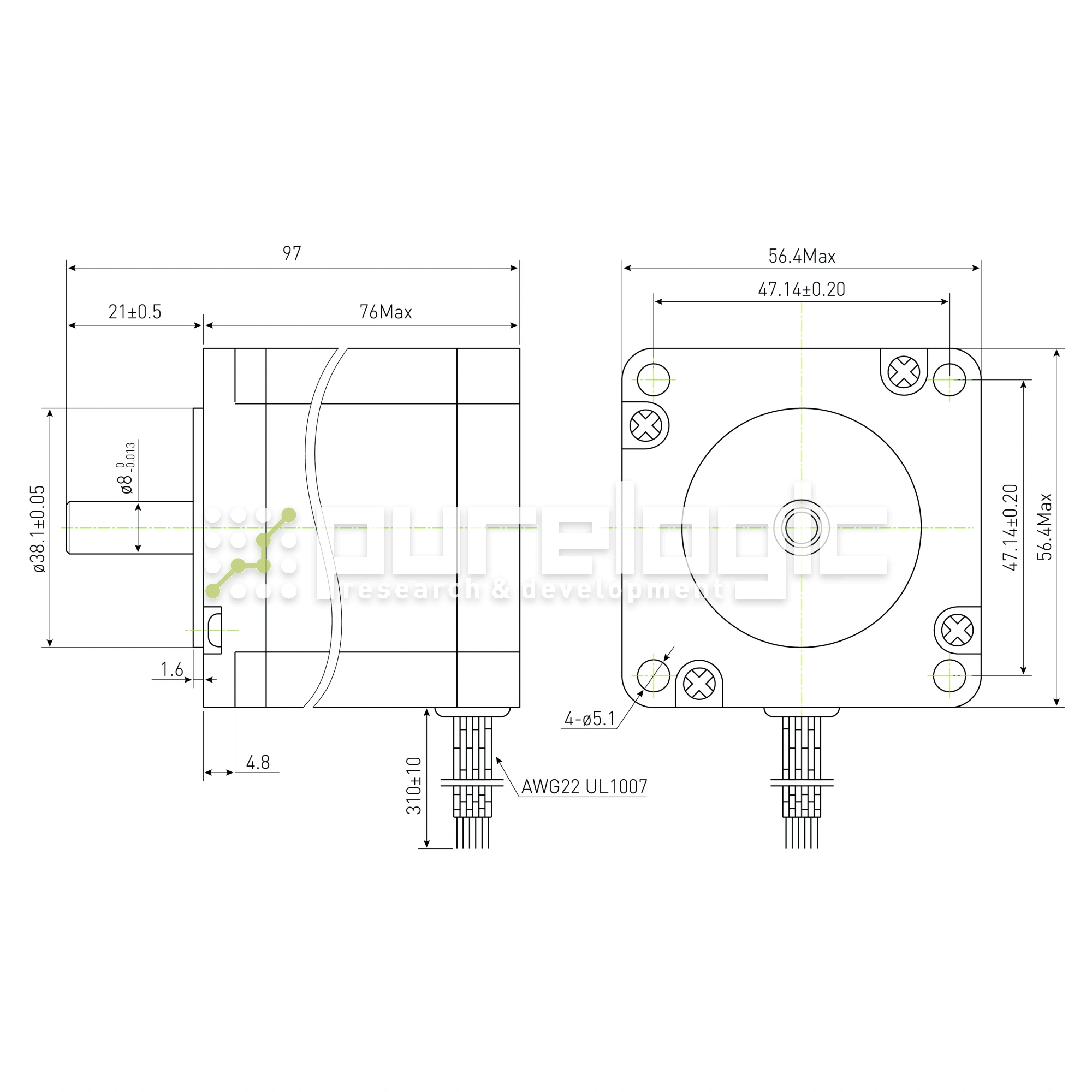 Двигатель шаговый PL57H76-D8 2 956 Двигатель шаговый PL57H76-D8 фото
