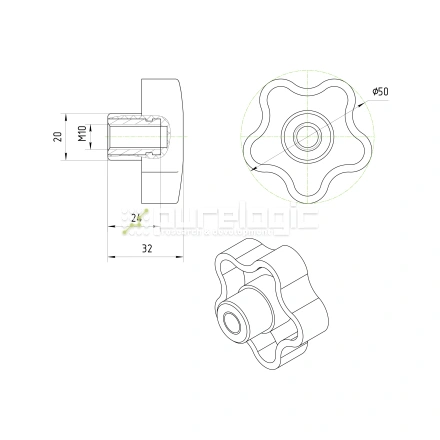 Ручка пятилепестковая 100208-50*M10 фото