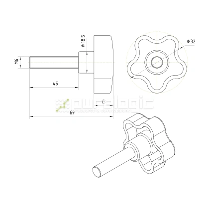 Ручка пятилепестковая 100208-32*M6*45 130 Ручка пятилепестковая 100208-32*M6*45 фото