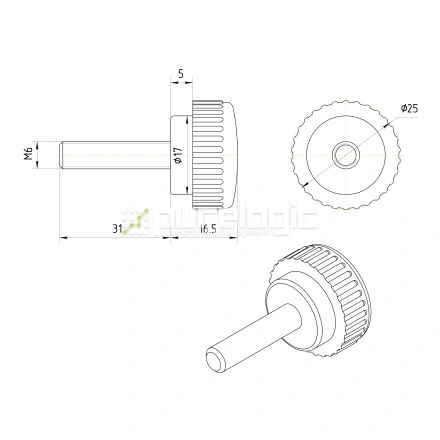 Ручка с рифлением 100213-25*M6*30 фото