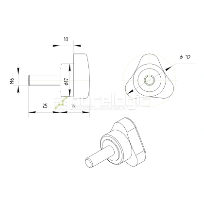 Ручка трехлепестковая 100203-32*M6*25 196 Ручка трехлепестковая 100203-32*M6*25 фото