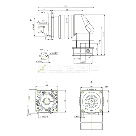 Редуктор планетарный прецизионный угловой 60EVB5K-S16-P0 фото