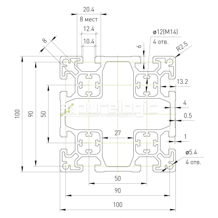 Профиль алюминиевый  HXB100100E-10 фото