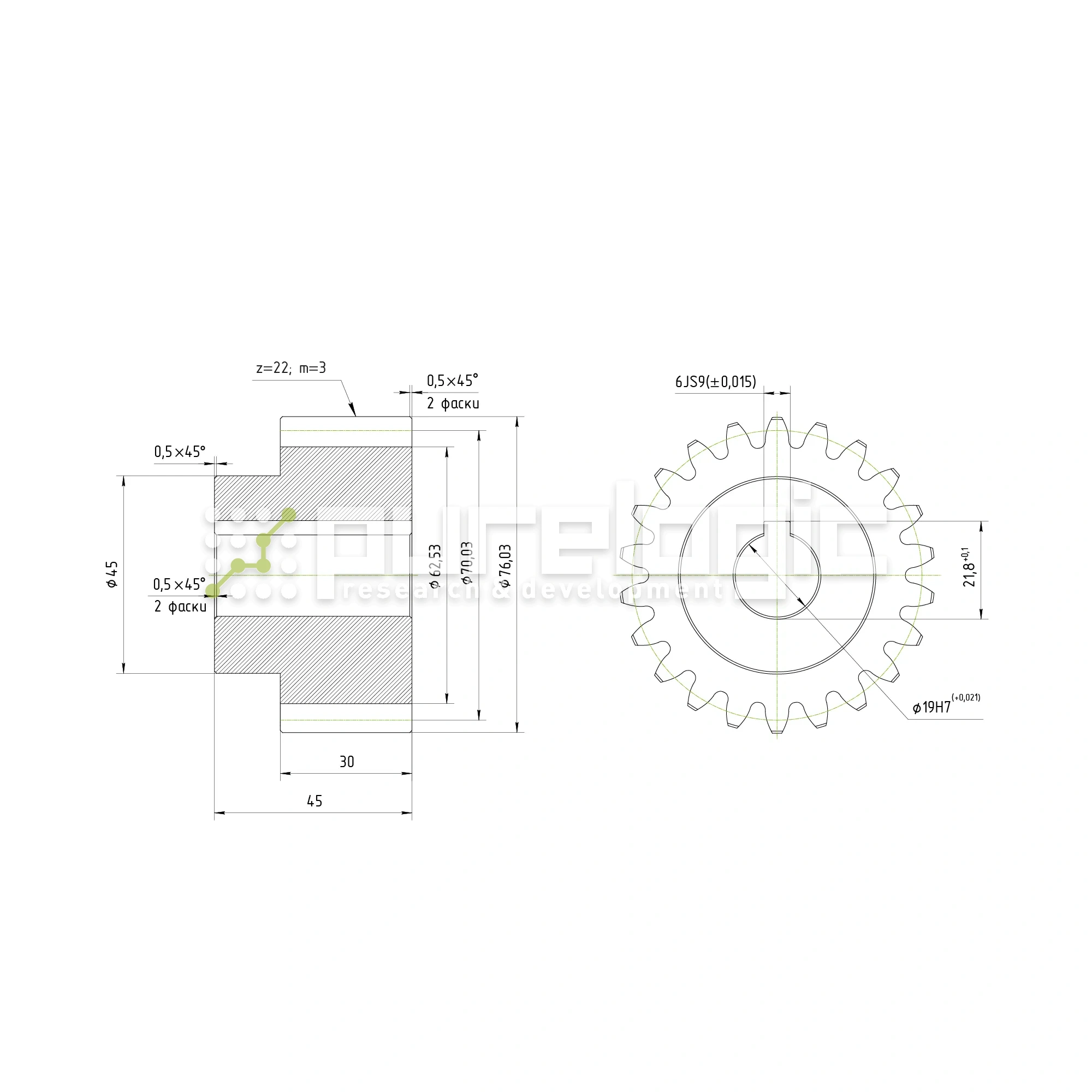 Шестерня косозубая GH3-T22D19 1 775 Шестерня косозубая GH3-T22D19 фото