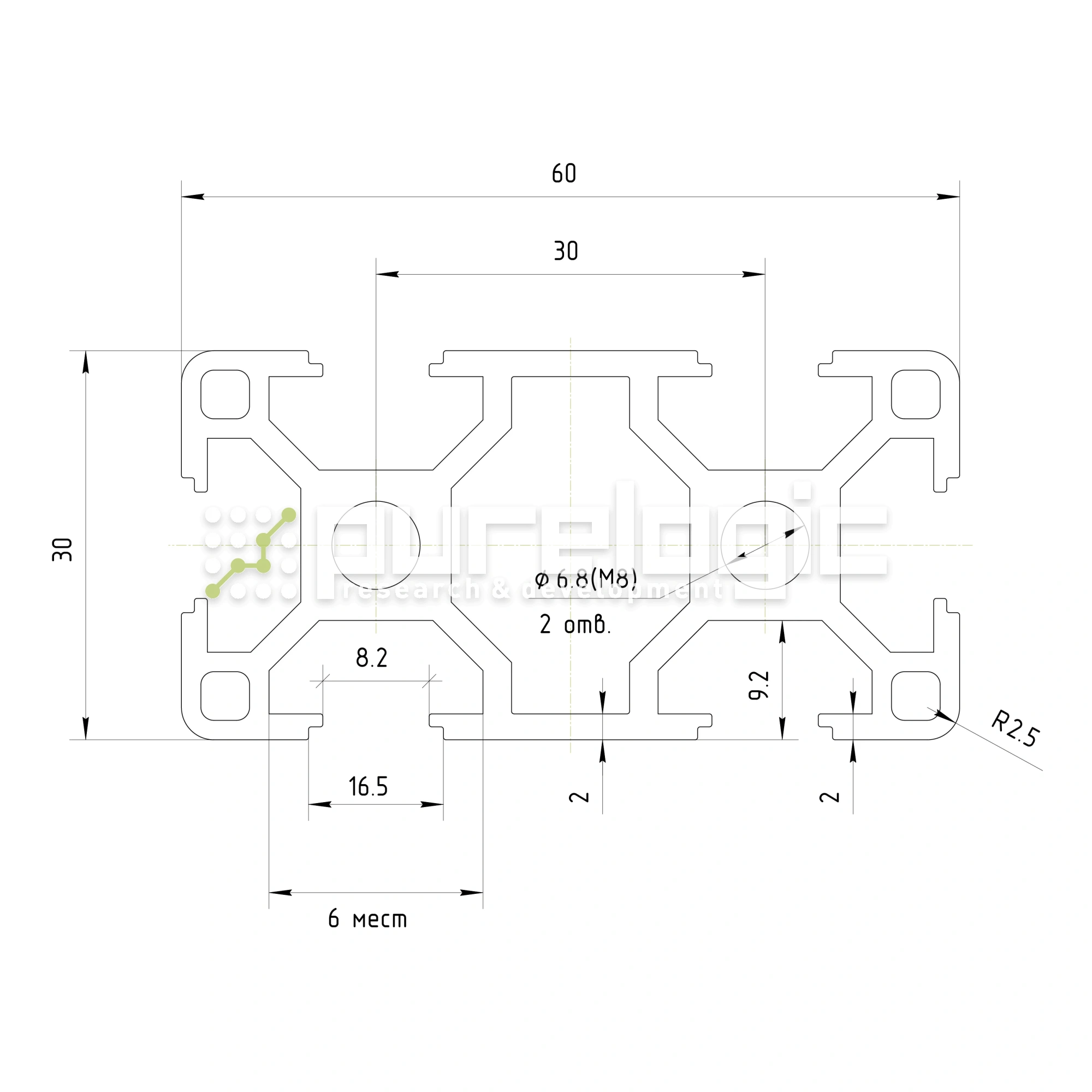Профиль алюминиевый HXB3060E-8 1 908 Профиль алюминиевый HXB3060E-8 фото