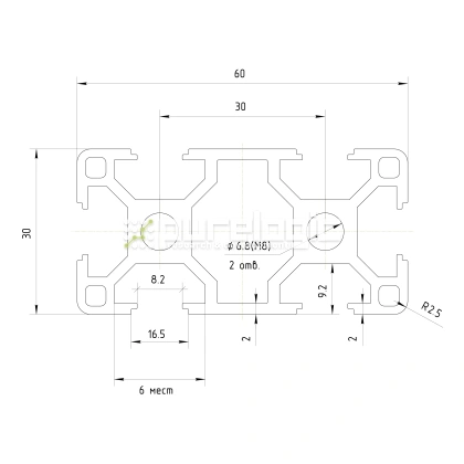 Профиль алюминиевый HXB3060E-8 1 908 Профиль алюминиевый HXB3060E-8 фото