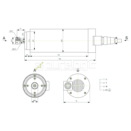 Шпиндель воздушного охлаждения ZA0.8/220/24K-D65/ER11 (GDZ-15-1) фото