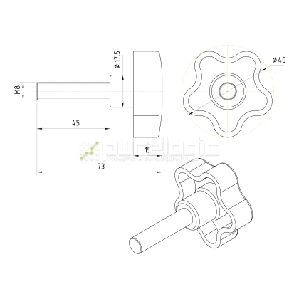Ручка пятилепестковая 100208-40*M8*45 196 Ручка пятилепестковая 100208-40*M8*45 фото