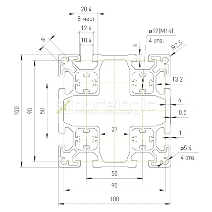 Профиль алюминиевый HXB100100B-10 7 873 Профиль алюминиевый HXB100100B-10 фото