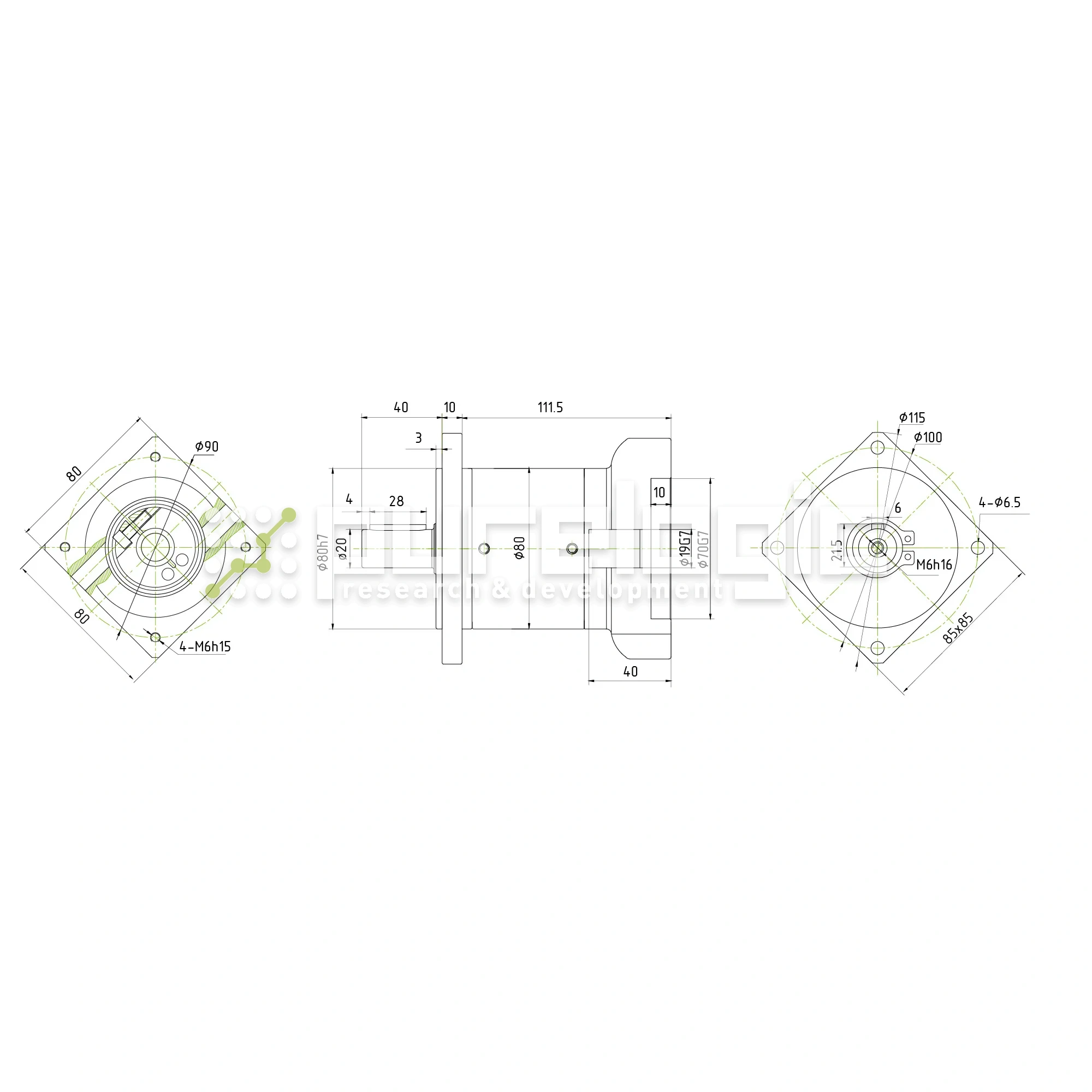 Редуктор планетарный 80PLF40K-19S-D20 22 314 Редуктор планетарный 80PLF40K-19S-D20 фото