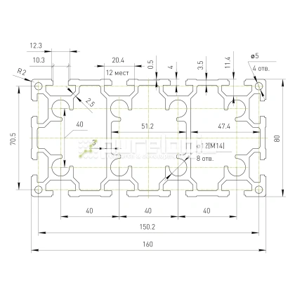 Профиль алюминиевый HXB80160B-10 10 030 Профиль алюминиевый HXB80160B-10 фото